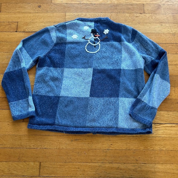 Breckenridge Snowman Cardigan Womens Size Large Vintage Blue Applique - Picture 5 of 10